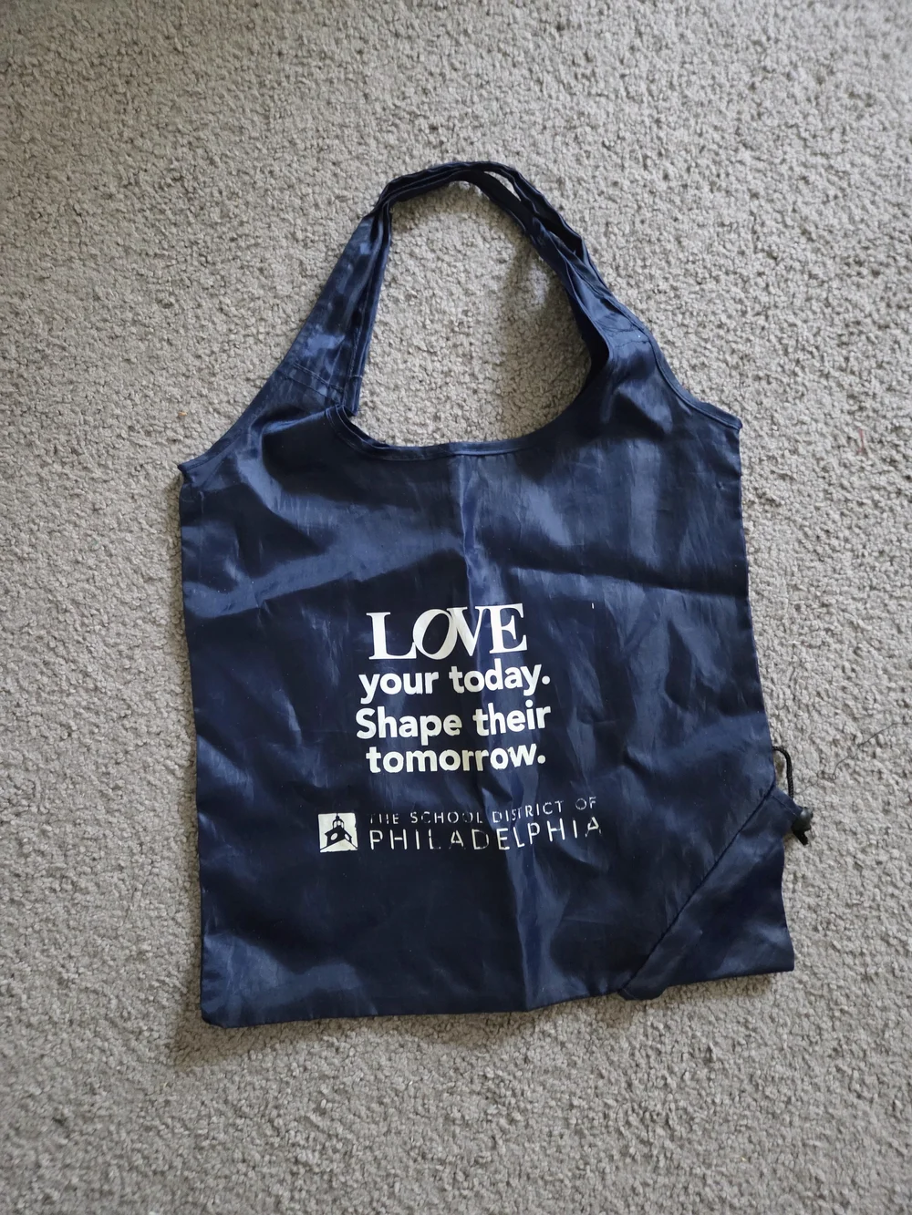 Navy Reusable Duffel Tote Bag with Printed Message